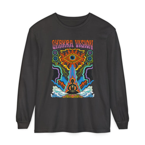 Chakra Vision (Front design) - Unisex Garment-dyed Long Sleeve T-Shirt